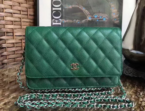 Chanel Wallet on Chain in Green Caviar Leather Silver Tone Metal For Sale