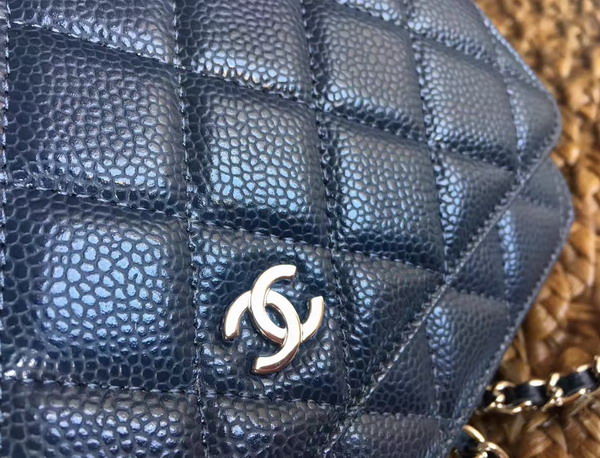 Chanel Wallet on Chain in Navy Blue Caviar Leather Silver Tone Metal For Sale