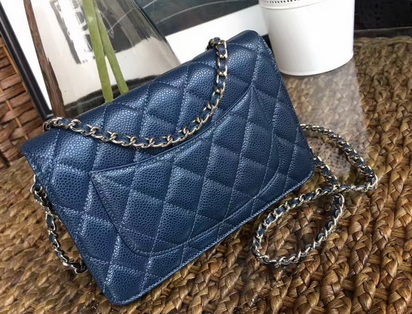 Chanel Wallet on Chain in Navy Blue Caviar Leather Silver Tone Metal For Sale