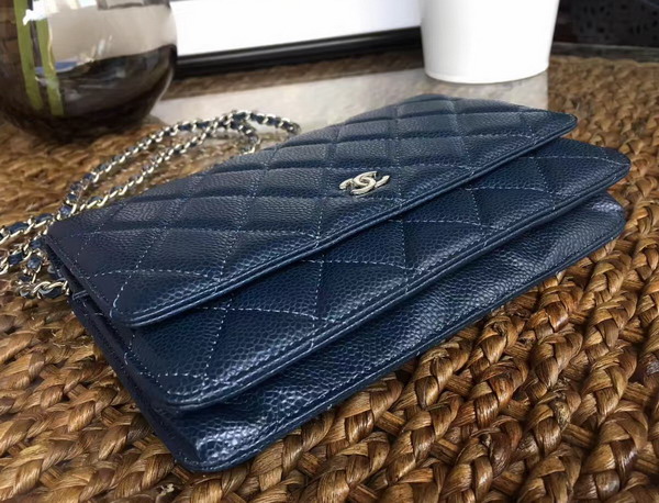 Chanel Wallet on Chain in Navy Blue Caviar Leather Silver Tone Metal For Sale