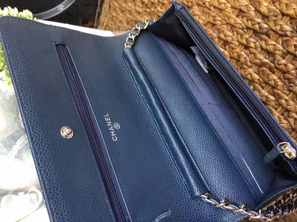 Chanel Wallet on Chain in Navy Blue Caviar Leather Silver Tone Metal For Sale