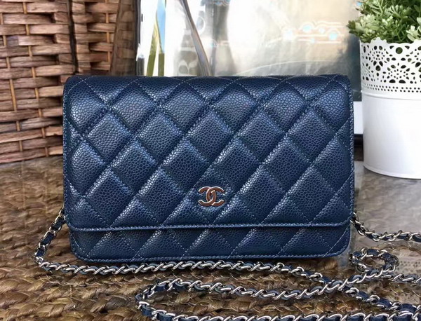 Chanel Wallet on Chain in Navy Blue Caviar Leather Silver Tone Metal For Sale