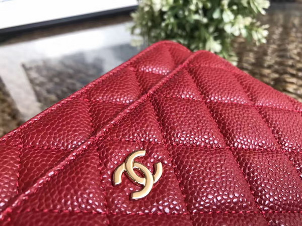 Chanel Wallet on Chain in Red Caviar Leather Light Gold Tone Metal For Sale