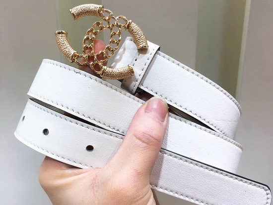 Chanel White Leather Belt with Gold CC Buckle