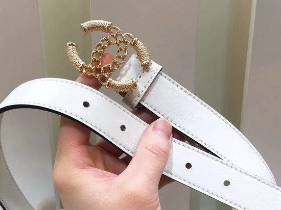 Chanel White Leather Belt with Gold CC Buckle