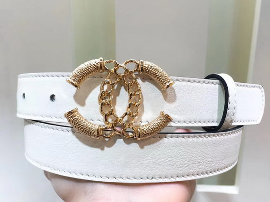 Chanel White Leather Belt with Gold CC Buckle