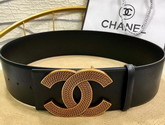 Chanel Wide Leather Belt with Double C Buckle Black Calfskin