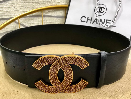 Chanel Wide Leather Belt with Double C Buckle Black Calfskin