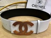 Chanel Wide Leather Belt with Double C Buckle White Calfskin