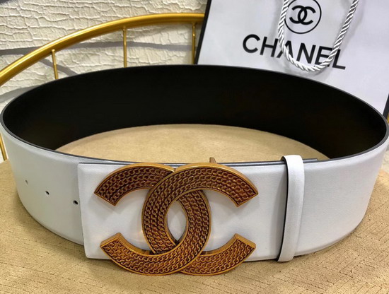 Chanel Wide Leather Belt with Double C Buckle White Calfskin