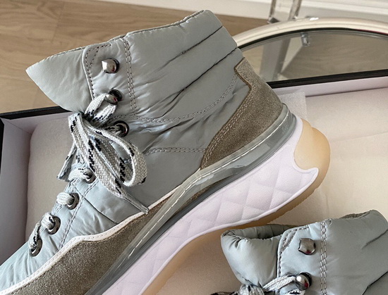 Chanel Winter Boots in Grey Suede Leather and Nylon Replica