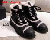 Chanel Winter Lace Up Boots in Black Calfskin and Shearling Lining Replica