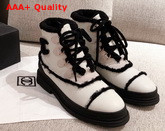 Chanel Winter Lace Up Boots in White Calfskin and Shearling Lining Replica