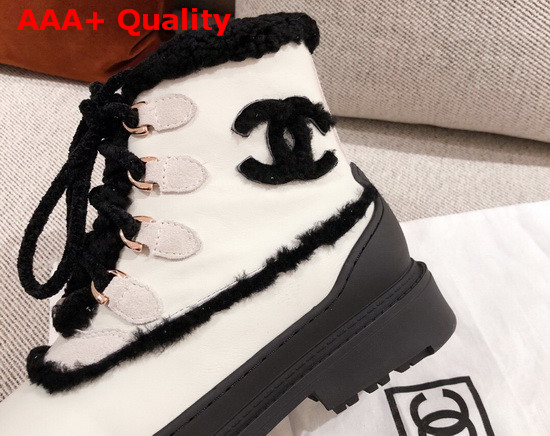 Chanel Winter Lace Up Boots in White Calfskin and Shearling Lining Replica