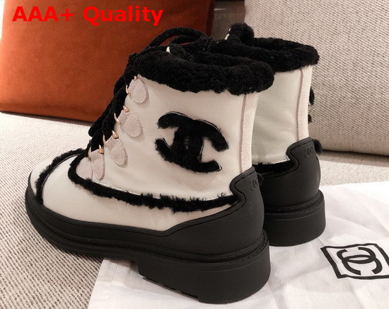 Chanel Winter Lace Up Boots in White Calfskin and Shearling Lining Replica