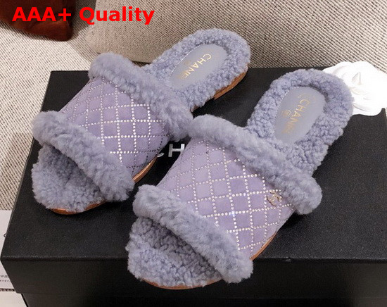 Chanel Winter Mules in Light Purple Sheepskin with Crystal Replica