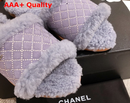 Chanel Winter Mules in Light Purple Sheepskin with Crystal Replica