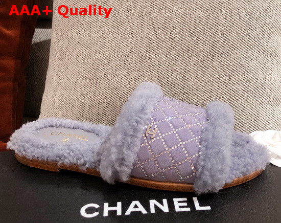 Chanel Winter Mules in Light Purple Sheepskin with Crystal Replica