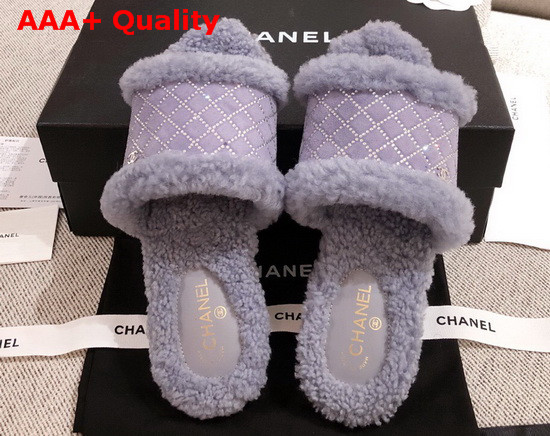 Chanel Winter Mules in Light Purple Sheepskin with Crystal Replica