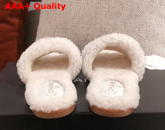 Chanel Winter Mules in White Sheepskin with Crystal Replica