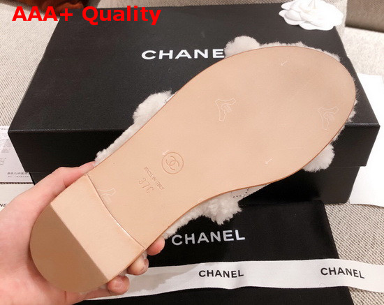 Chanel Winter Mules in White Sheepskin with Crystal Replica