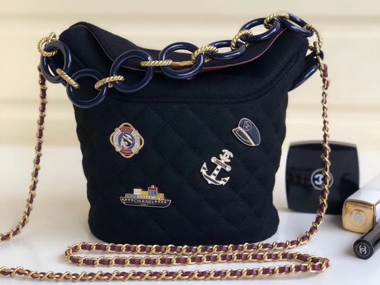 Chanel Wool and Lambskin Bucket Bag Black