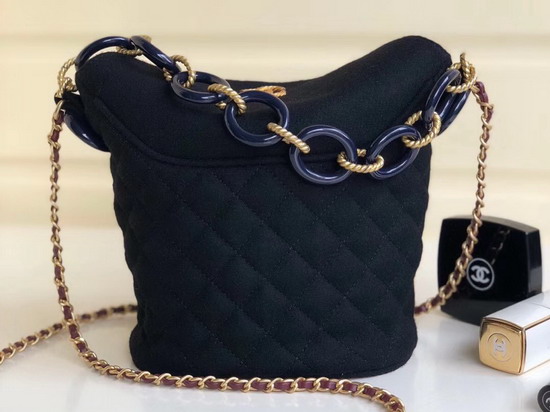 Chanel Wool and Lambskin Bucket Bag Black