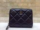 Chanel Zip Around Card Holder Wallet Black Lambskin