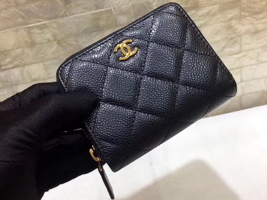 Chanel Zip Around Card Holder Wallet in Black with Gold Hardware