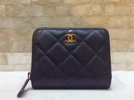 Chanel Zip Around Card Holder Wallet in Black with Gold Hardware