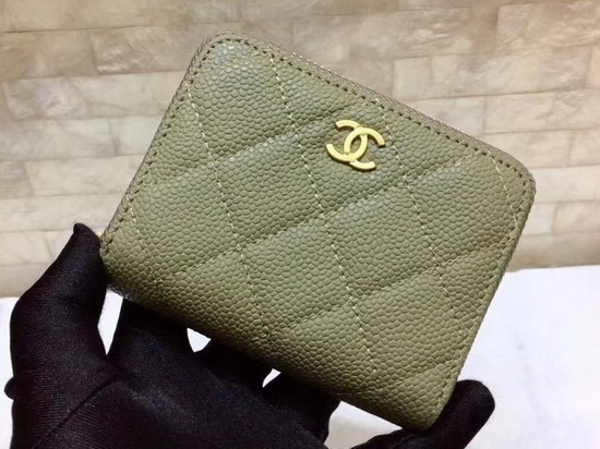 Chanel Zip Around Card Holder in Green Real Leather