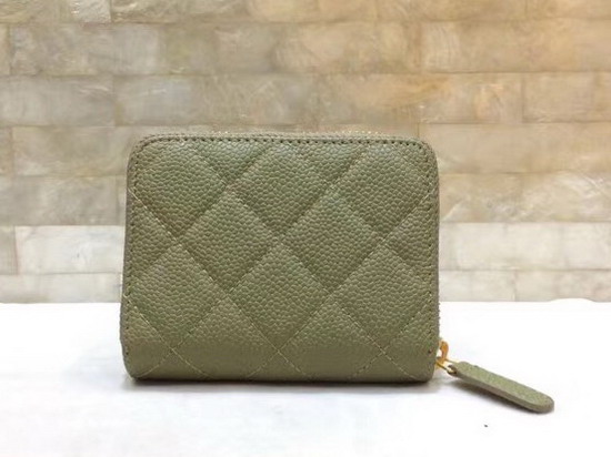 Chanel Zip Around Card Holder in Green Real Leather