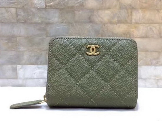 Chanel Zip Around Card Holder in Green Real Leather