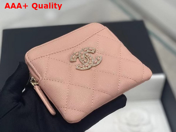 Chanel Zipped Coin Purse Grained Calfskin Gold Tone Metal Light Pink Replica