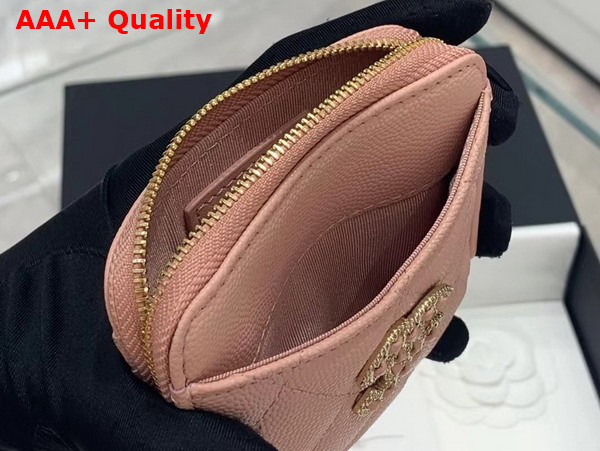 Chanel Zipped Coin Purse Grained Calfskin Gold Tone Metal Light Pink Replica