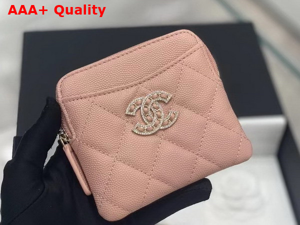 Chanel Zipped Coin Purse Grained Calfskin Gold Tone Metal Light Pink Replica