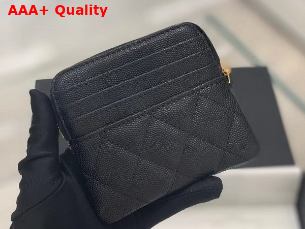 Chanel Zipped Coin Purse in Black Grained Calfskin with Gold Tone Metal Replica