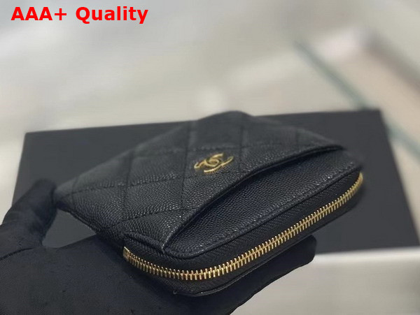 Chanel Zipped Coin Purse in Black Grained Calfskin with Gold Tone Metal Replica