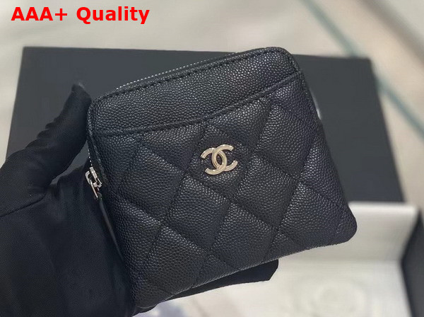 Chanel Zipped Coin Purse in Black Grained Calfskin with Gold Tone Metal Replica