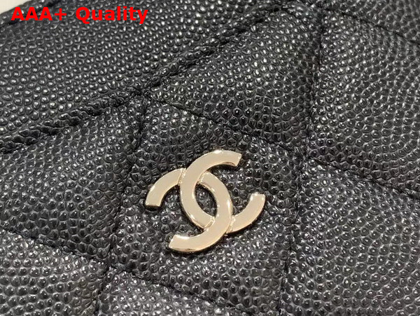 Chanel Zipped Coin Purse in Black Grained Calfskin with Gold Tone Metal Replica