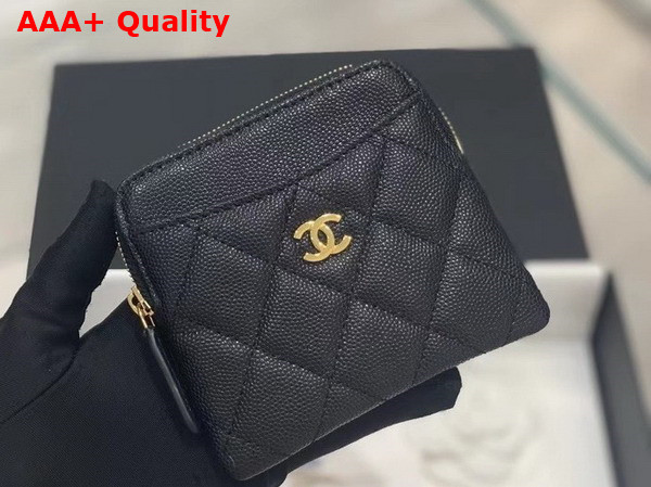 Chanel Zipped Coin Purse in Black Grained Calfskin with Gold Tone Metal Replica