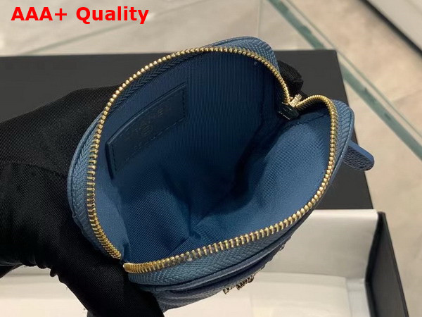 Chanel Zipped Coin Purse in Blue Grained Calfskin with Gold Tone Metal Replica