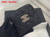 Chanel Zipped Coin Purse in Grained Calfskin with Gold Tone Metal Black Replica