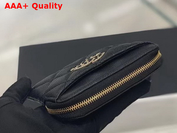 Chanel Zipped Coin Purse in Grained Calfskin with Gold Tone Metal Black Replica