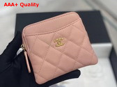 Chanel Zipped Coin Purse in Light Pink Grained Calfskin with Gold Tone Metal Replica