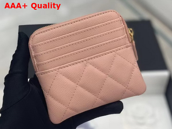 Chanel Zipped Coin Purse in Light Pink Grained Calfskin with Gold Tone Metal Replica