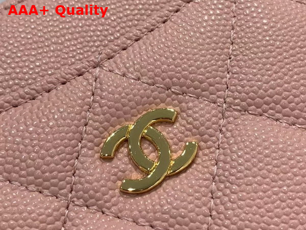 Chanel Zipped Coin Purse in Light Pink Grained Calfskin with Gold Tone Metal Replica