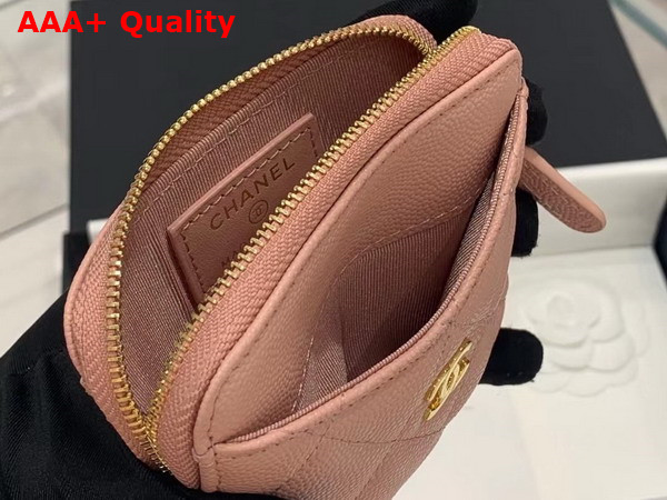 Chanel Zipped Coin Purse in Light Pink Grained Calfskin with Gold Tone Metal Replica