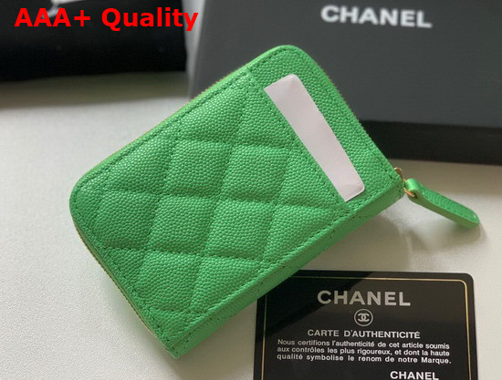 Chanel Zipped Coin and Card Purse in Green Grained Calfskin Replica