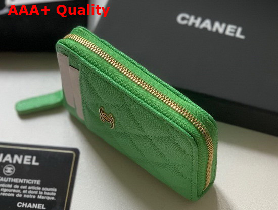 Chanel Zipped Coin and Card Purse in Green Grained Calfskin Replica